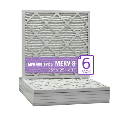 Purolator 25x25x1 Pleated Air Filter, MERV 8, 6 PK 25x25x1x1 DM (6 Pack)